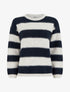 Pull droit à col rond et rayures stylisées - Marine - 1