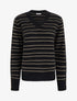 Pull droit à col V et rayures irisées - Noir - 1