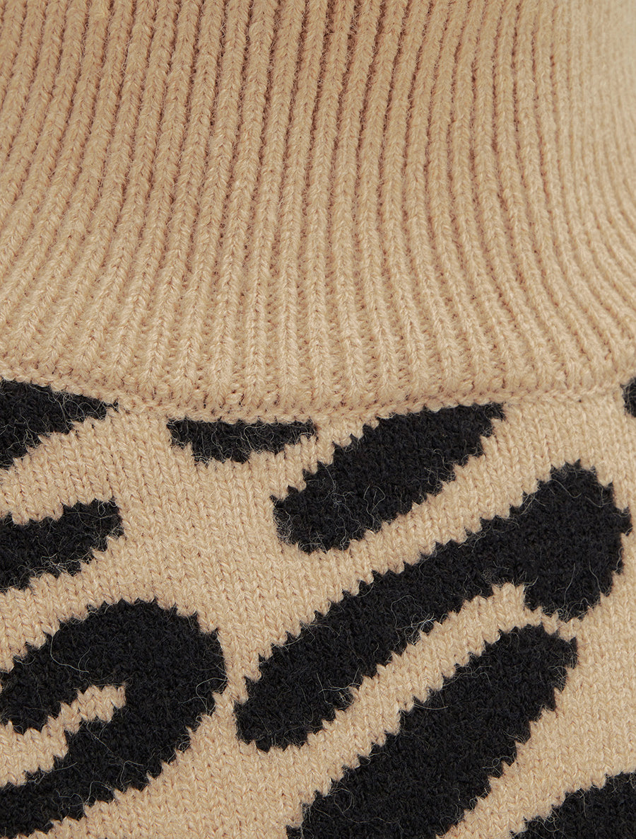 Pull imprimé léopard et rayé à col roulé - Camel clair - 3