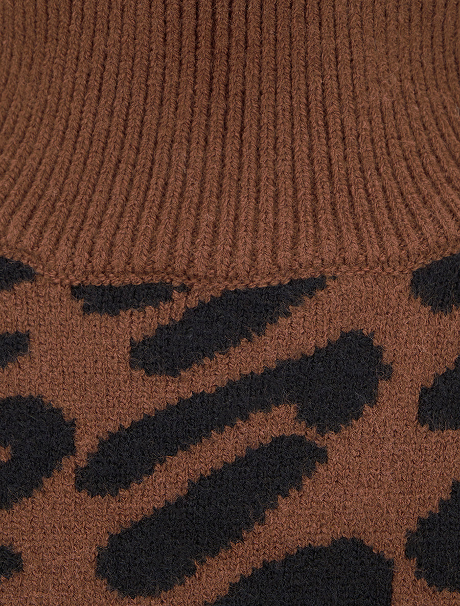 Pull imprimé léopard et rayé à col roulé - Marron - 3