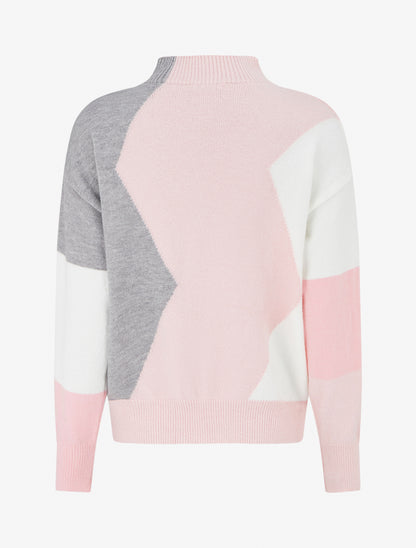 Pull color block à col roulé - Rose - 2