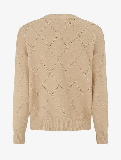 Pull uni en maille à col rond - Camel clair - 2