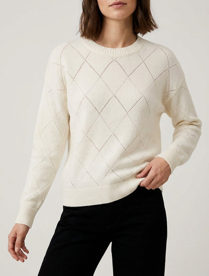 Pull uni en maille à col rond - Écru