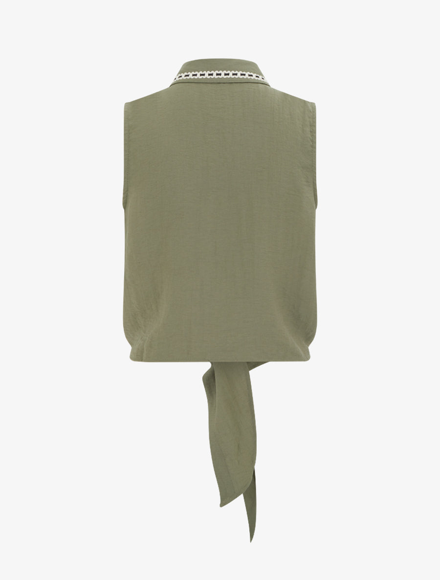Chemise courte boutonnée à nouer - Kaki - 2