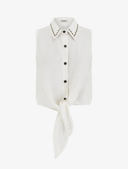 Chemise courte boutonnée à nouer - Écru - 1