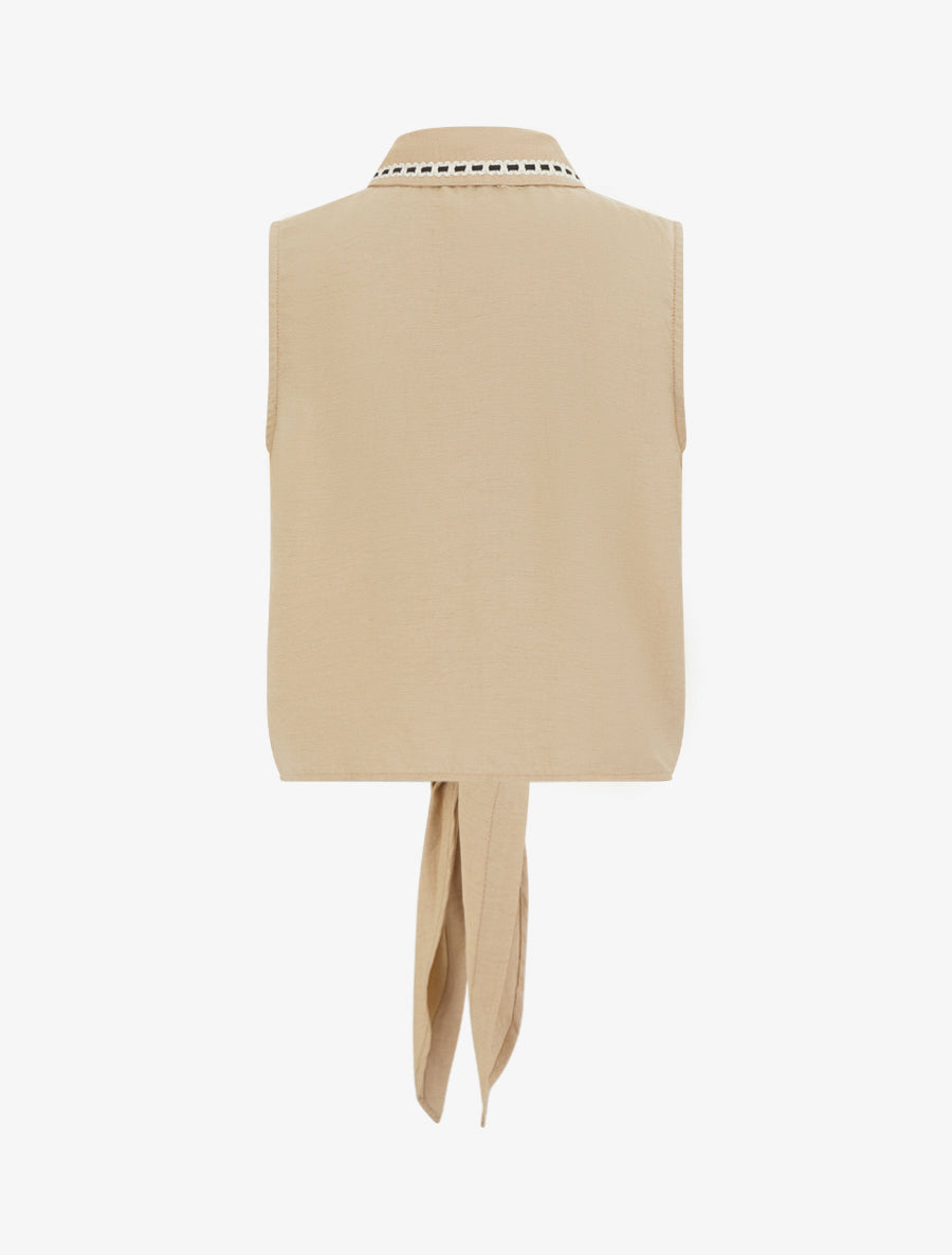 Chemise courte boutonnée à nouer - Taupe - 2