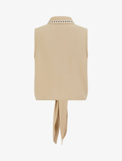 Chemise courte boutonnée à nouer - Taupe - 2