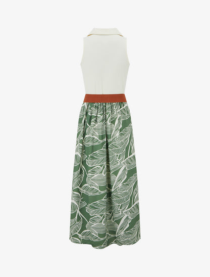 Robe longue à boutons fantaisies et imprimé feuilles - Vert - 2