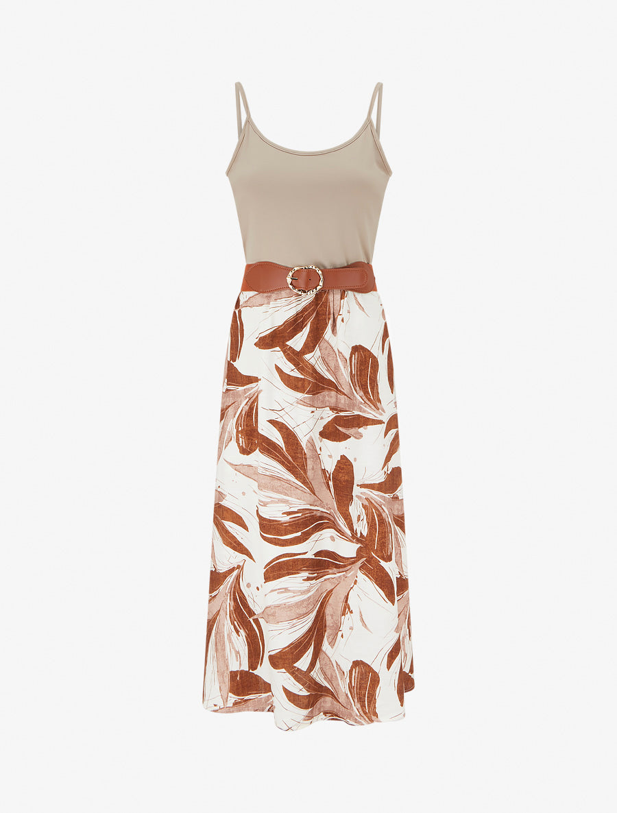 Robe longue à imprimé feuillage - Marron - 1