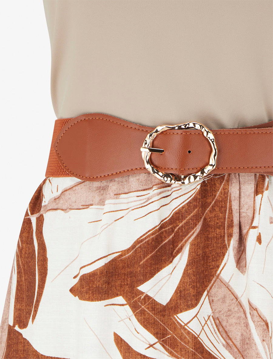 Robe longue à imprimé feuillage - Marron - 3