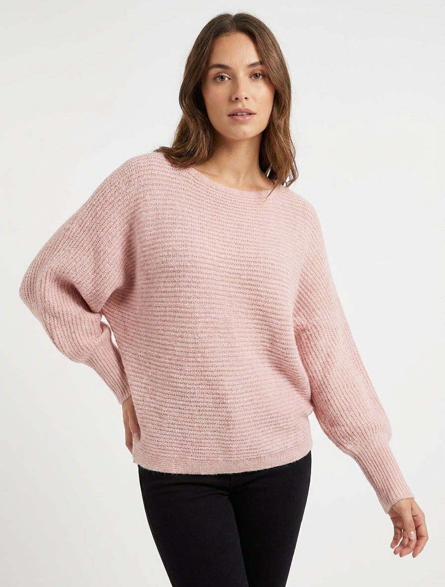 Pull en maille à manches longues chauves-souris - Rose