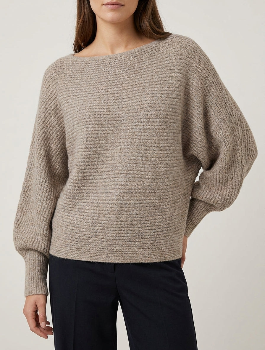 Pull en maille à manches longues chauves-souris - Taupe