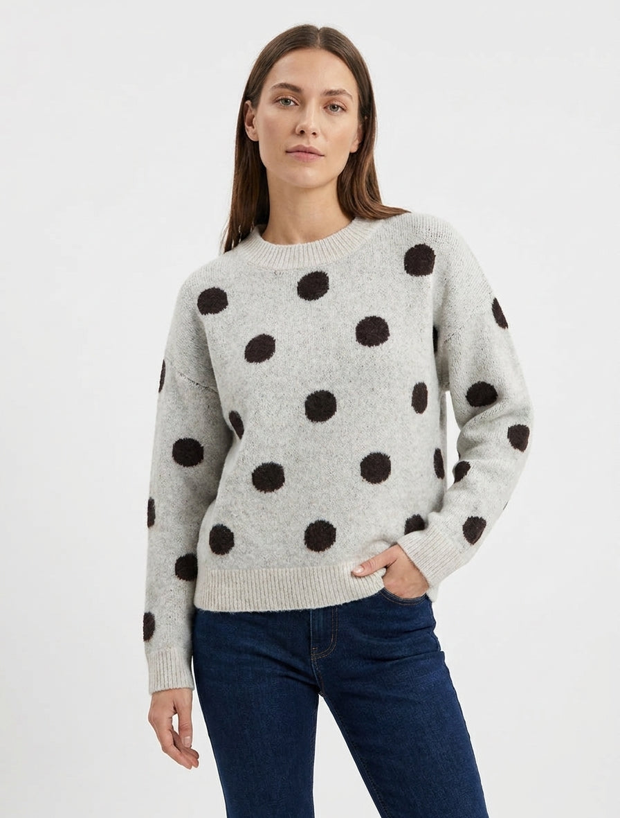 Pull en maille à pois - Gris clair