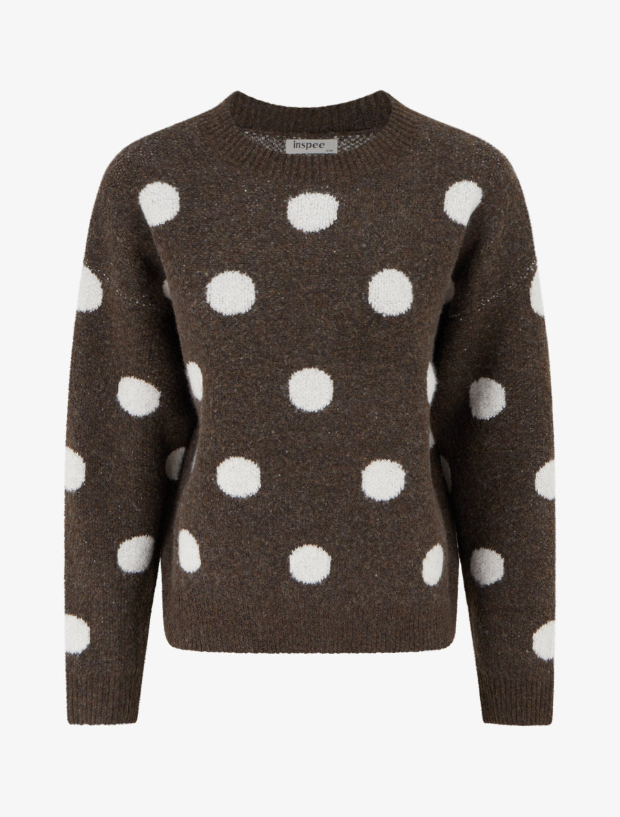 Pull en maille à pois - Marron - 1
