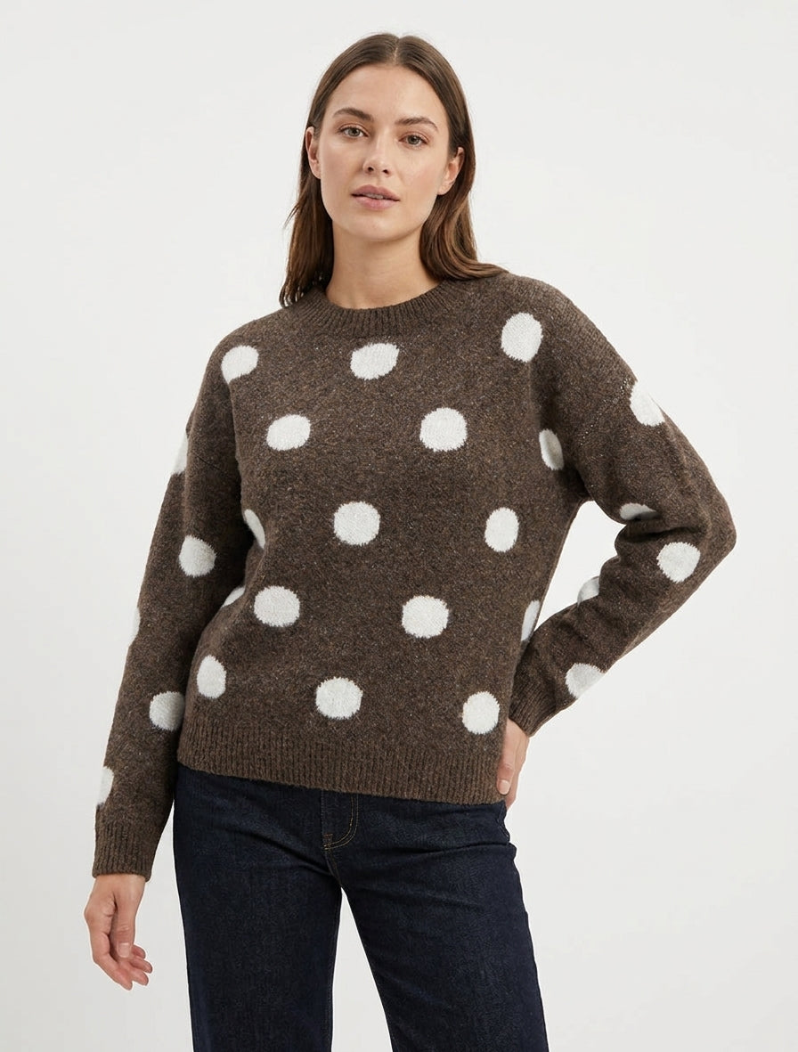 Pull en maille à pois - Marron