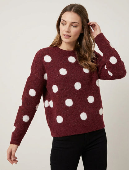 Pull en maille à pois - Bordeaux