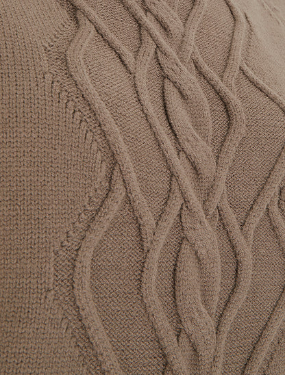 Pull droit à col montant en maille effet torsadé - Taupe - 3