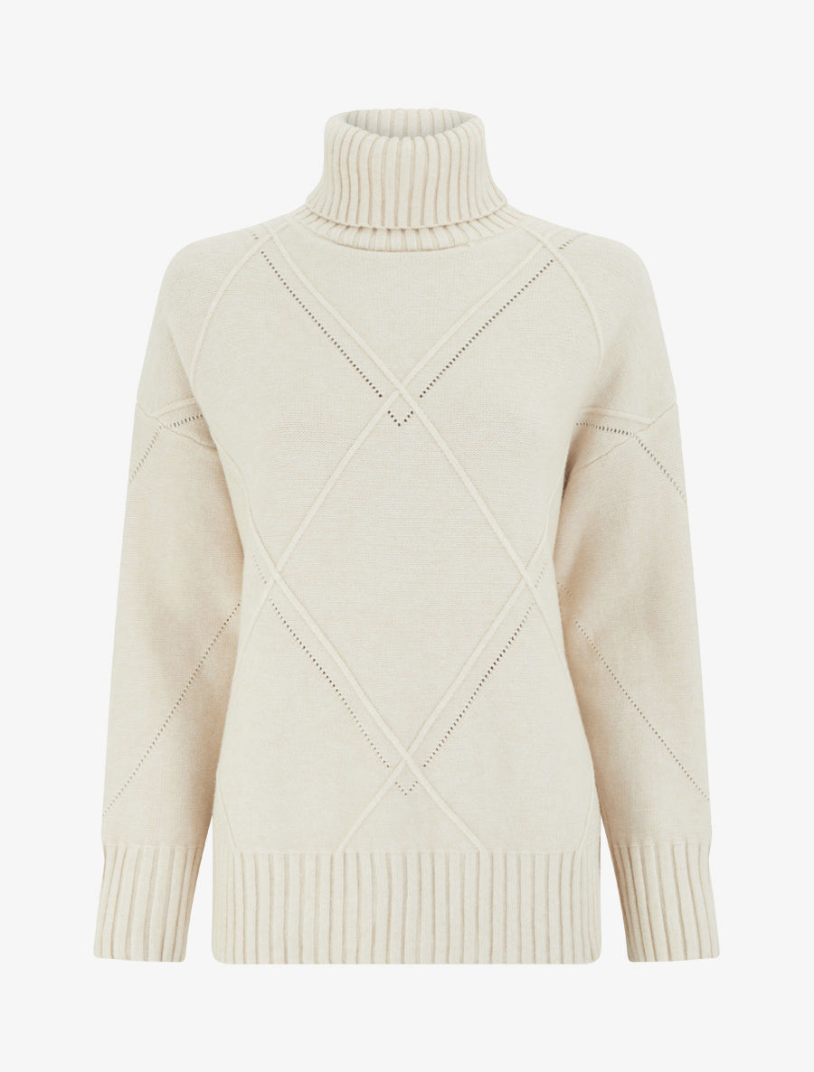 Pull ample à col roulé en maille quadrillée - Beige - 1
