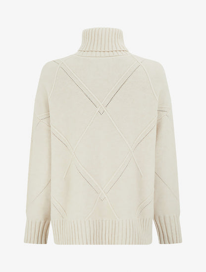 Pull ample à col roulé en maille quadrillée - Beige - 2