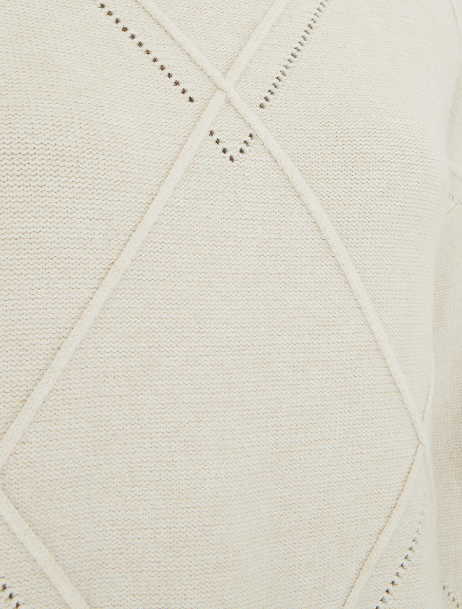 Pull ample à col roulé en maille quadrillée - Beige - 3