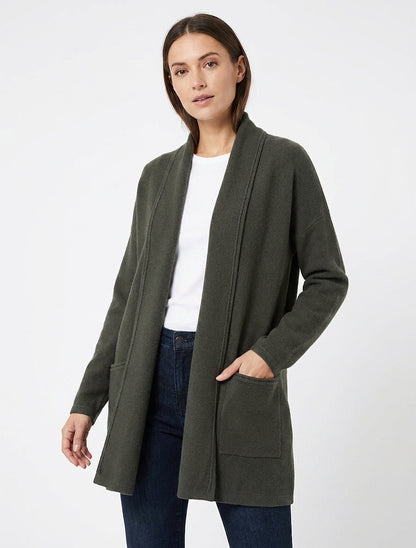 Gilet mi-long à col châle - Kaki