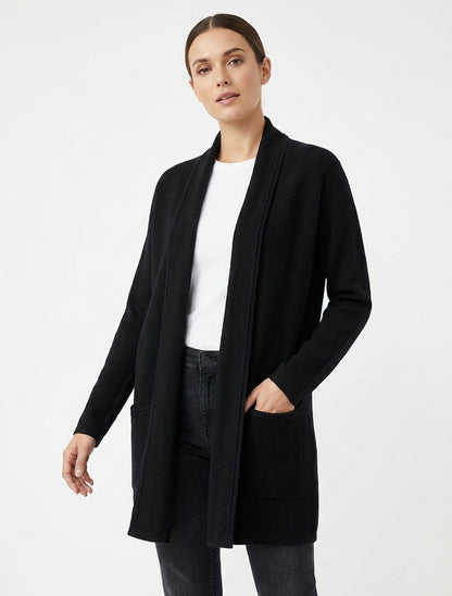 Gilet mi-long à col châle - Noir