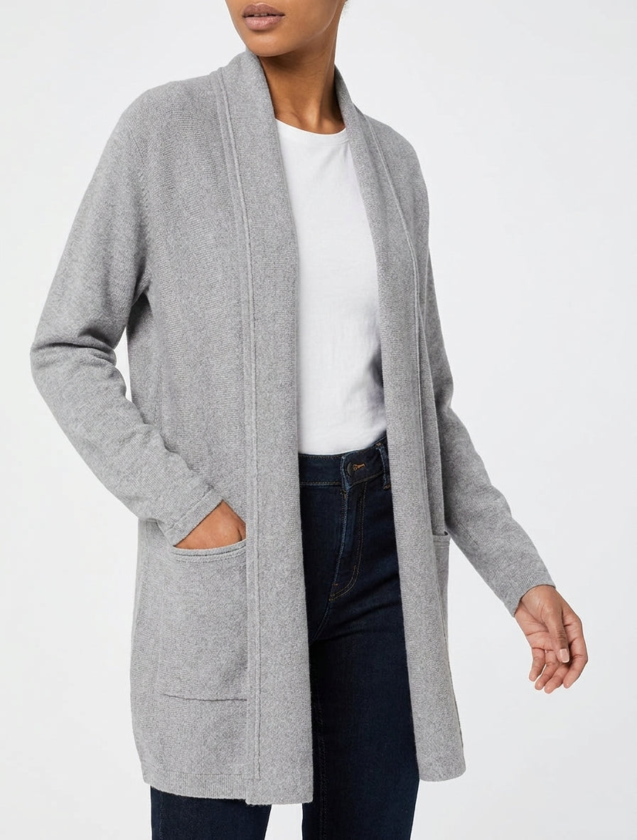 Gilet mi-long à col châle - Gris