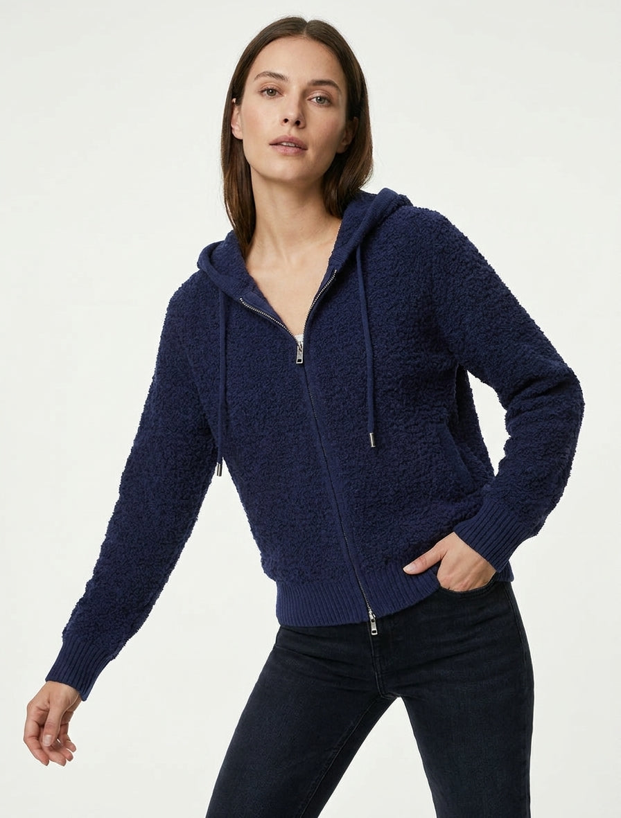 Bouclé gebreide hoodie - Marine