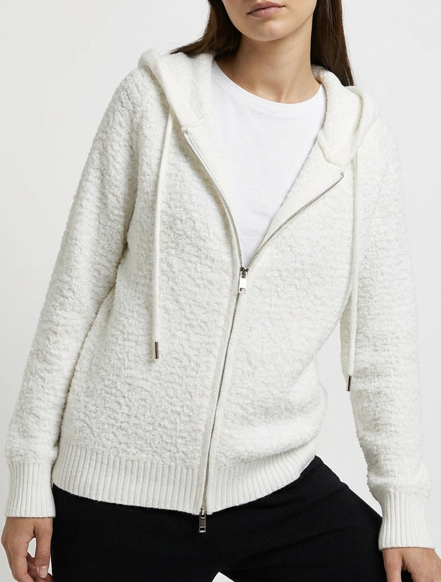 Bouclé gebreide hoodie - Wit