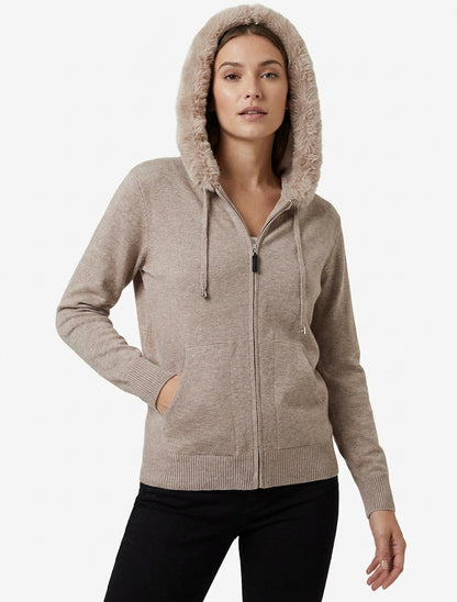 Fijne hoodie met bont en rits. - Mol