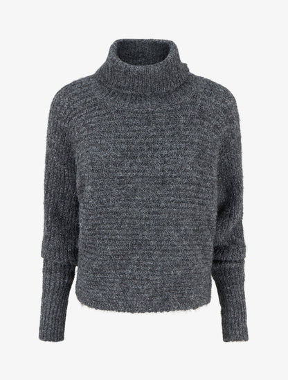 Pull en laine mélangée irisé à col roulé - Gris - 1