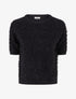 Pull droit manches courtes en maille duveteuse - Noir - 1