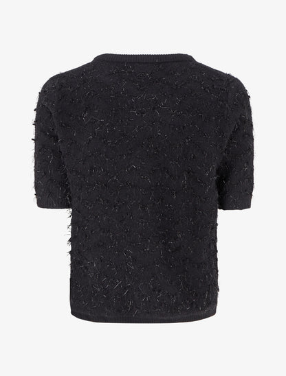 Pull droit manches courtes en maille duveteuse - Noir - 2