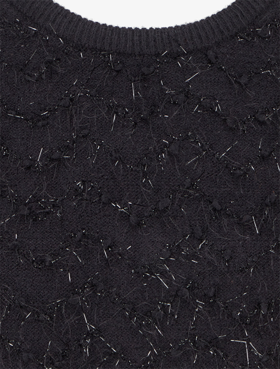 Pull droit manches courtes en maille duveteuse - Noir - 3