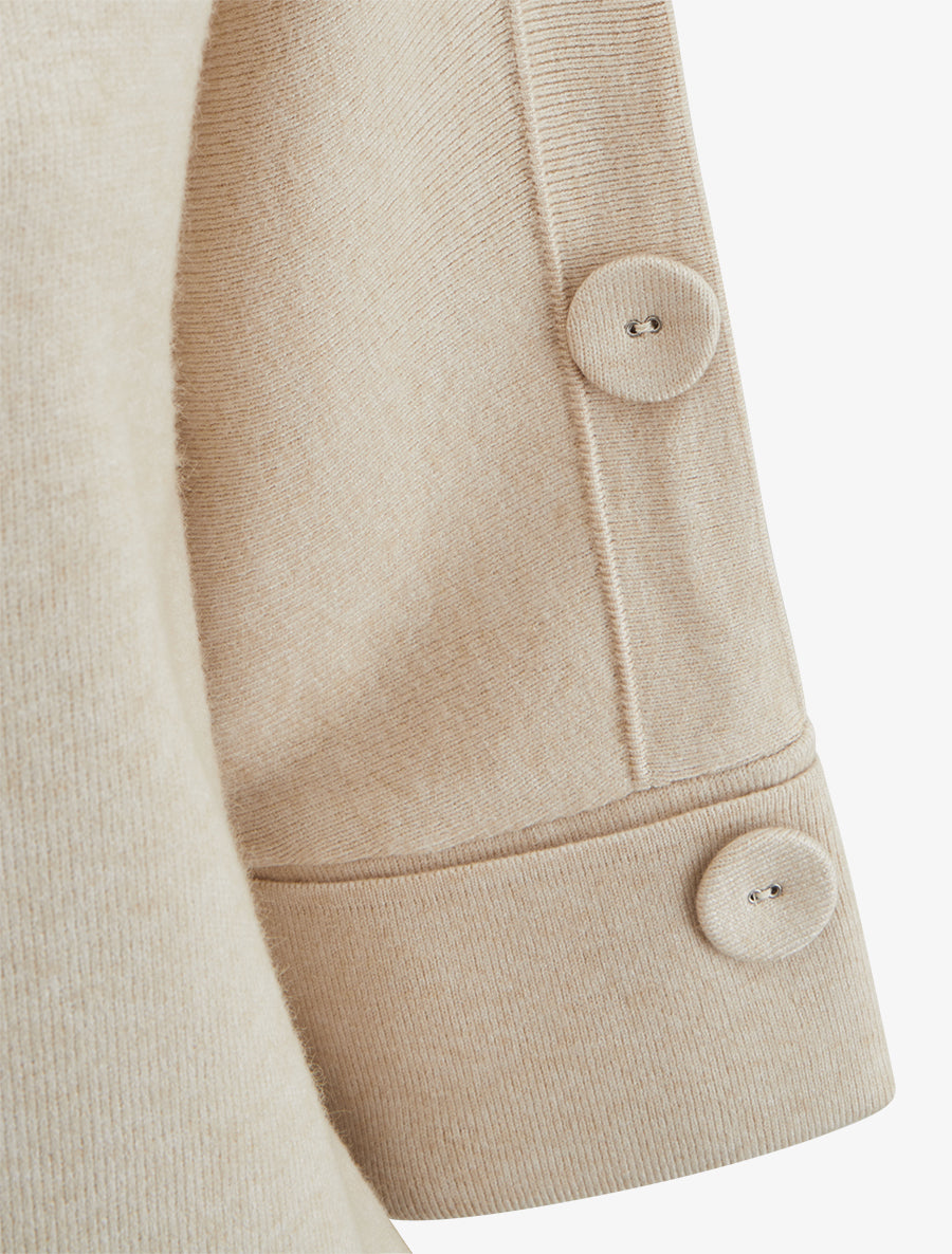 Pull à manches 3/4 à boutons et col montant - Beige - 3