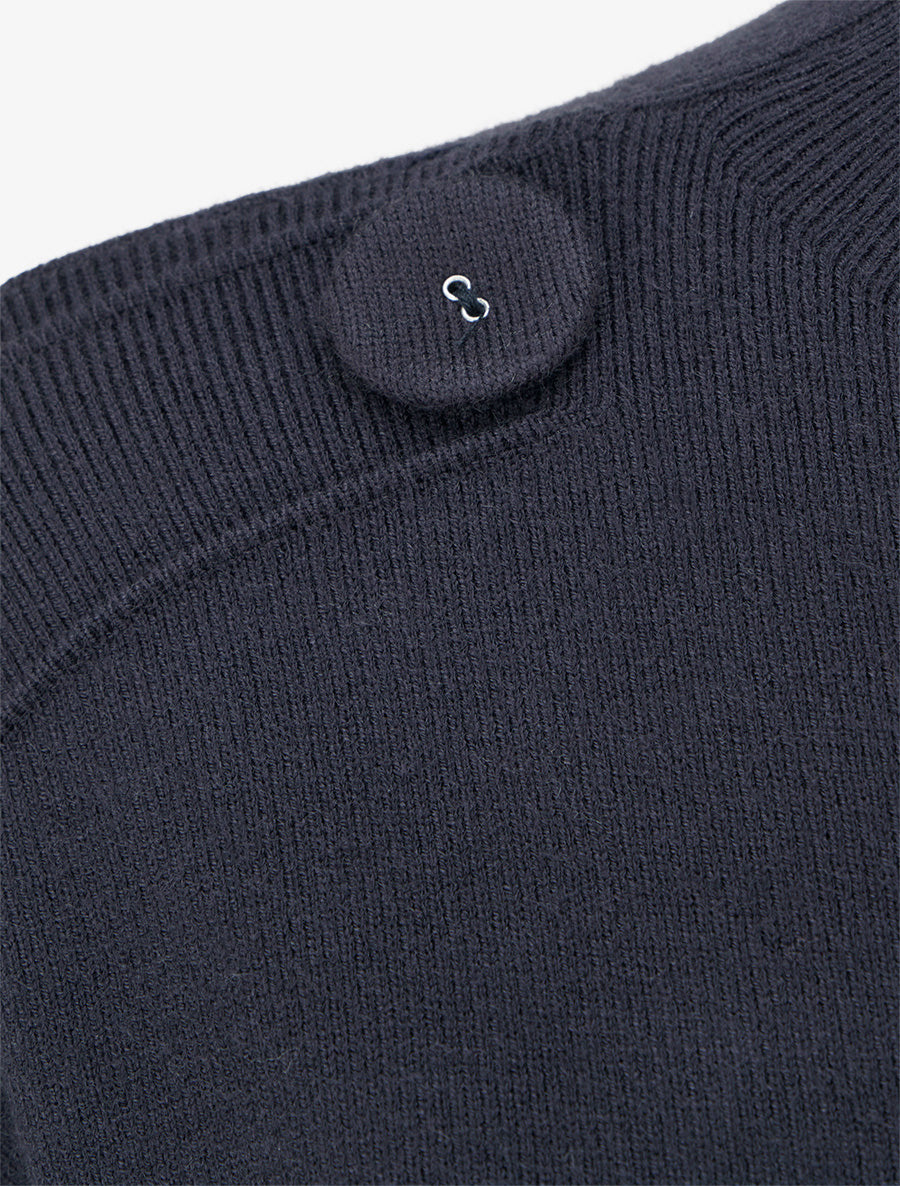 Pull à manches 3/4 à boutons et col montant - Bleu nuit - 3
