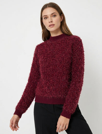 Pull droit en maille duveteuse irisée - Lie de vin