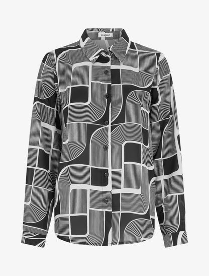 Chemise fluide transparente imprimé graphique - Noir - 1
