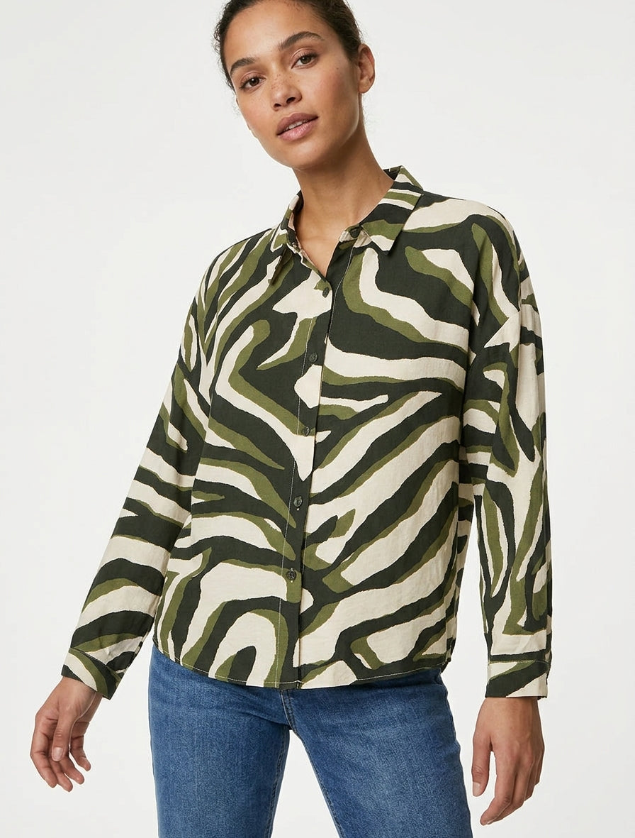 Chemise fluide imprimé tigré - Kaki