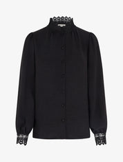 Blouse fluide col mao en dentelle - Noir - 1
