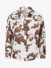 Chemise fluide satinée imprimé vache - Marron - 1