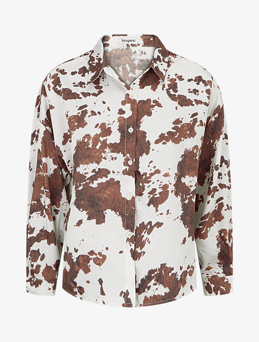 Chemise fluide satinée imprimé vache - Marron - 1