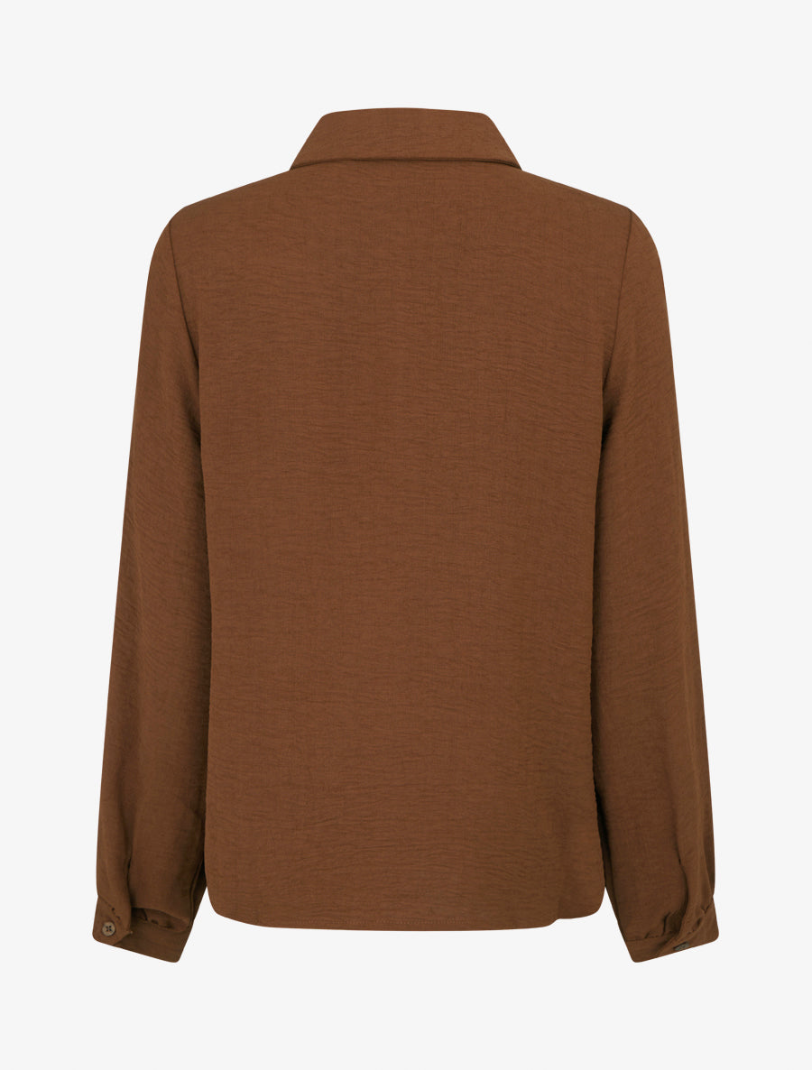 Chemise fluide empiècement dentelle - Camel foncé - 2