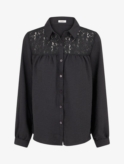 Chemise fluide empiècement dentelle - Noir - 1