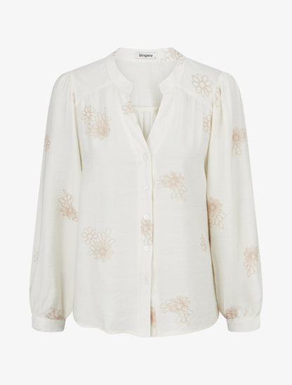 Blouse fluide à broderies florales - Écru - 1