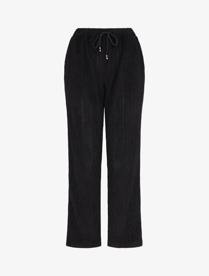 Pantalon droit en velours style maille - Noir - 1