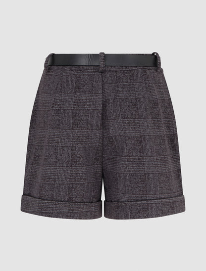 Short à revers et imprimé tartan - Gris - 2