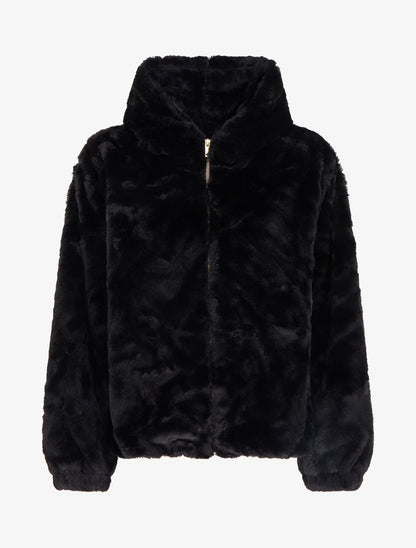 Blouson zippé en fourrure synthétique - Noir - 1