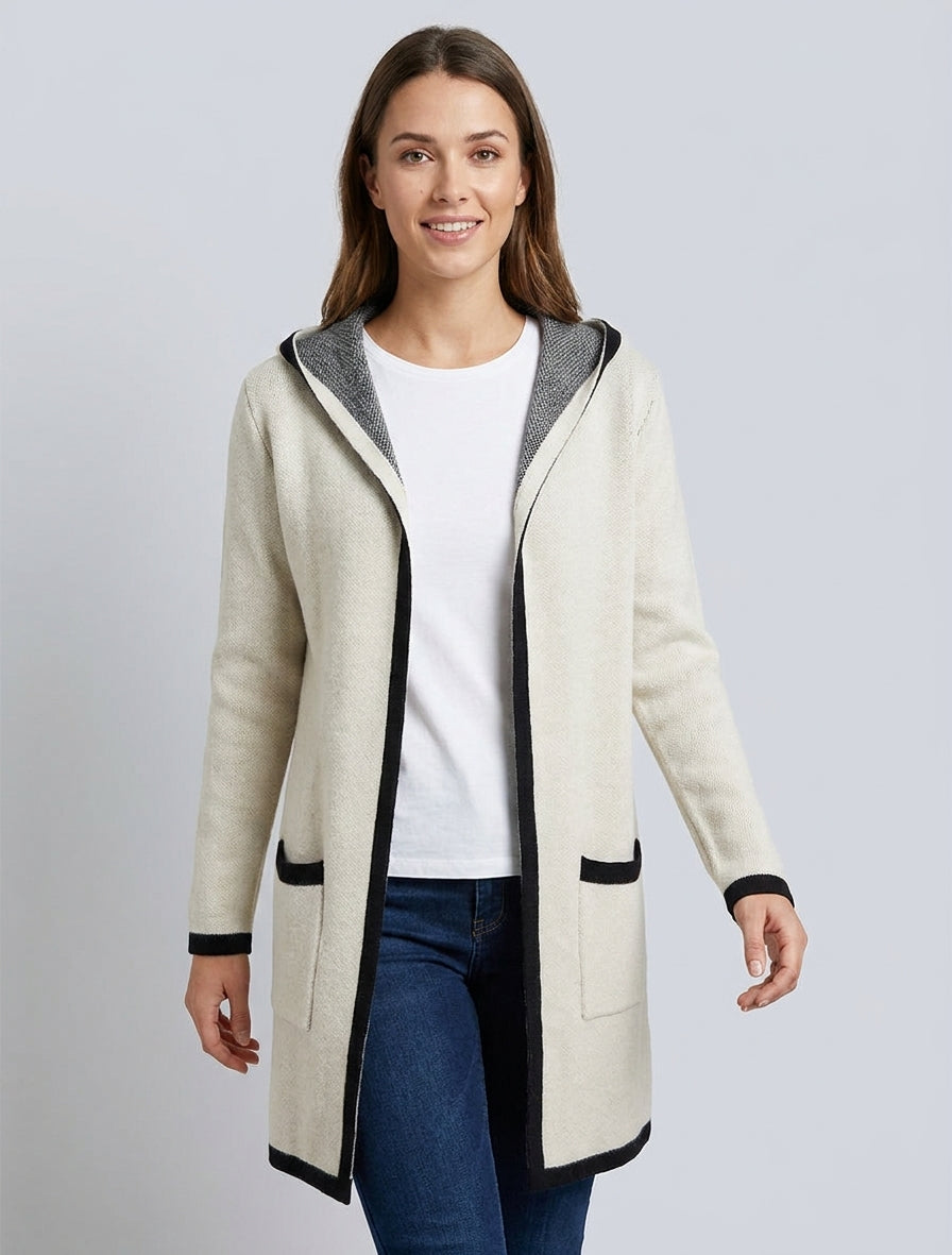 Open vest met capuchon - Ecru