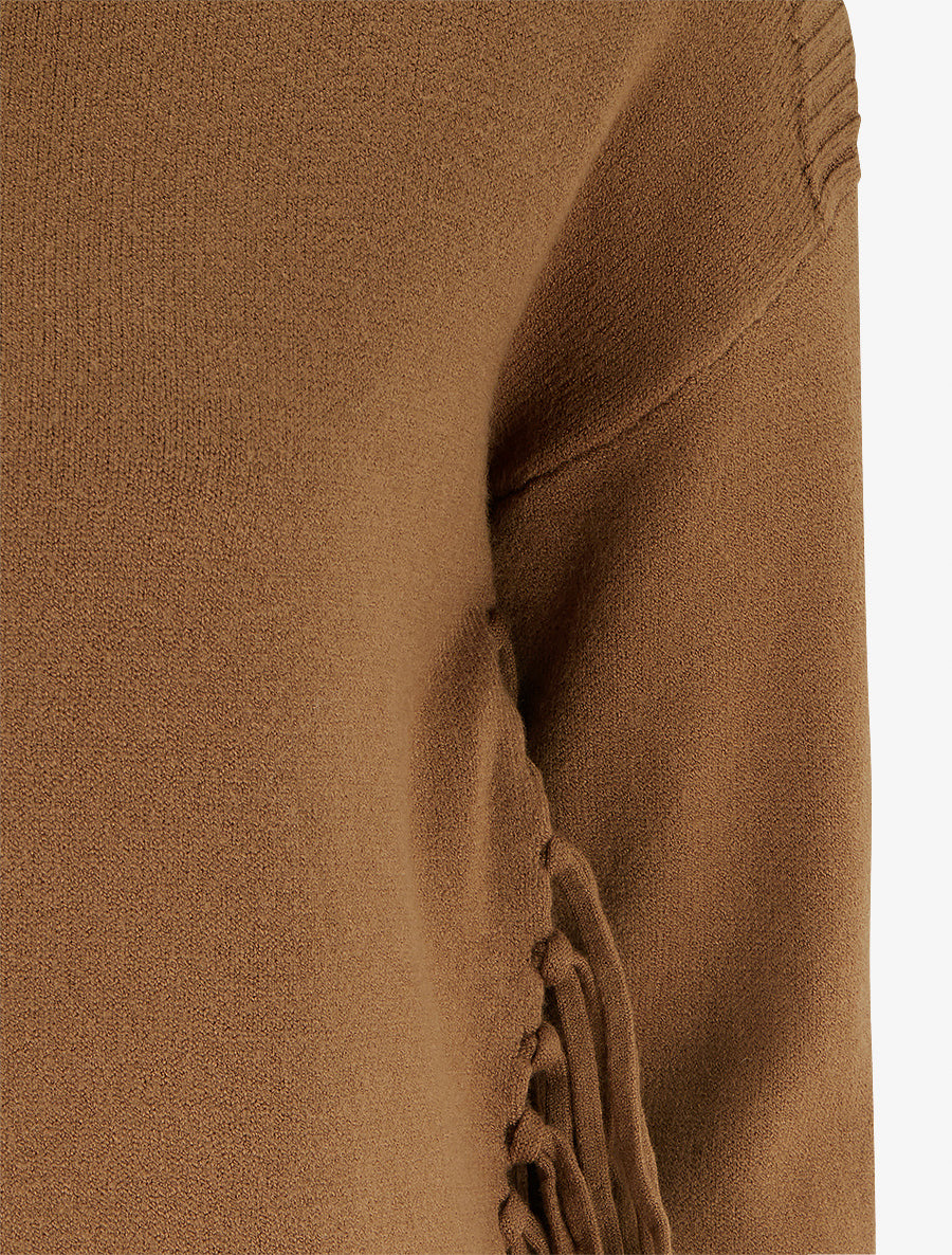 Pull uni frangés à col roulé - Camel - 3